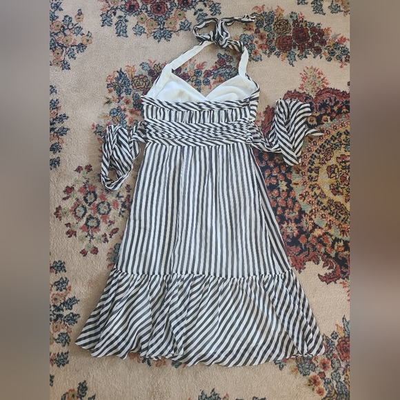 BCBG Max Azaria Black and White Striped Silk Halter Dress - Picture 2 of 10